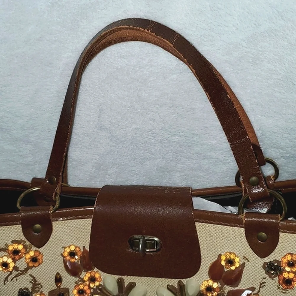Vtg Collins of Texas Treasured Thoughts Classic Jeweled Tote Bag - Picture 8 of 16